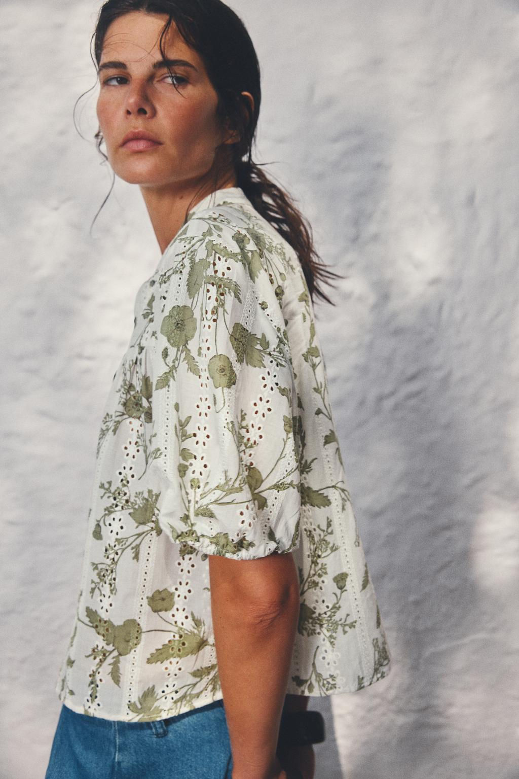 PRINTED TOP WITH CUTWORK EMBROIDERY - Zara фото 10