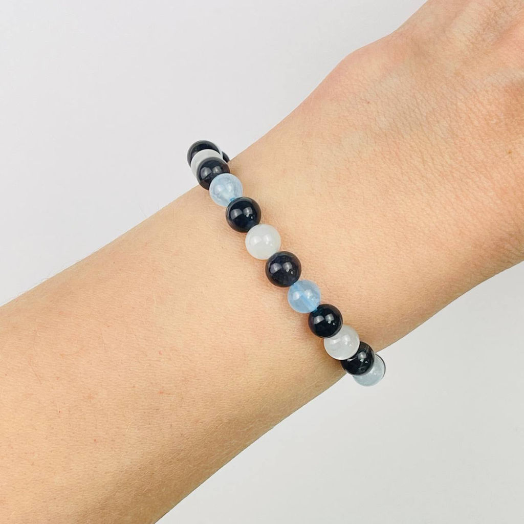 Браслет "Стихия Вода" из Аквамарина, Иолита и Лунного камня 16 см
