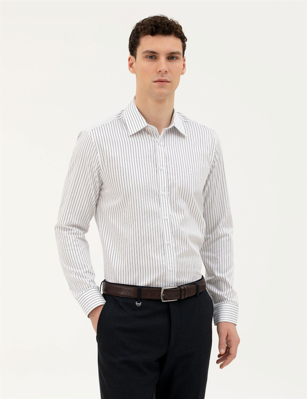 Lacivert Slim Fit Uzun Kollu G_mlek