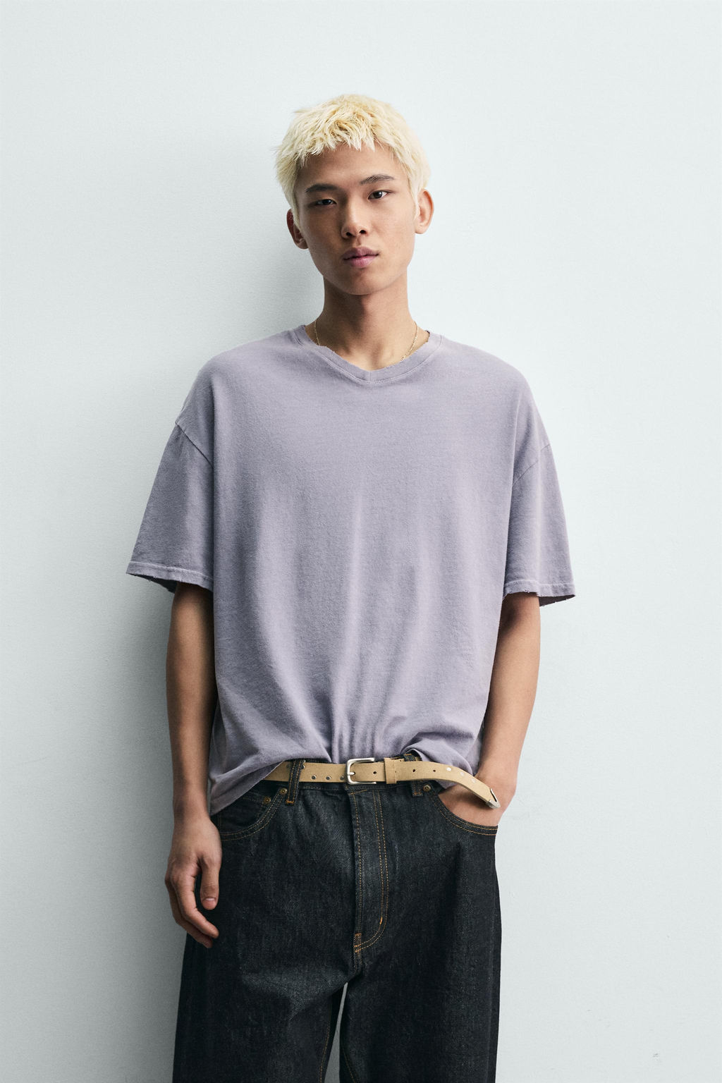 CAMISETA CUELLO PICO ALGOD?N - C??AMO / Malva