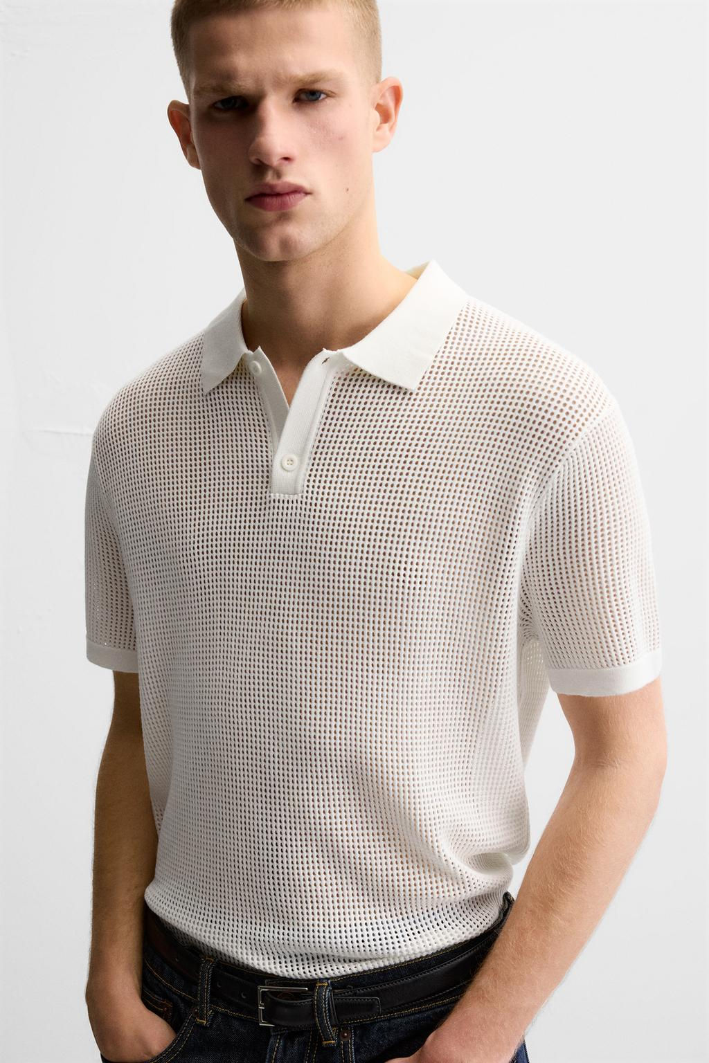 OPENWORK TEXTURED POLO SHIRT - Zara фото 6