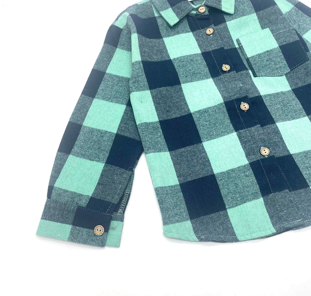 Детская рубашка в клетку с воротником бирюзовая Mini Hippy SAM 046 - Caimano фото 11