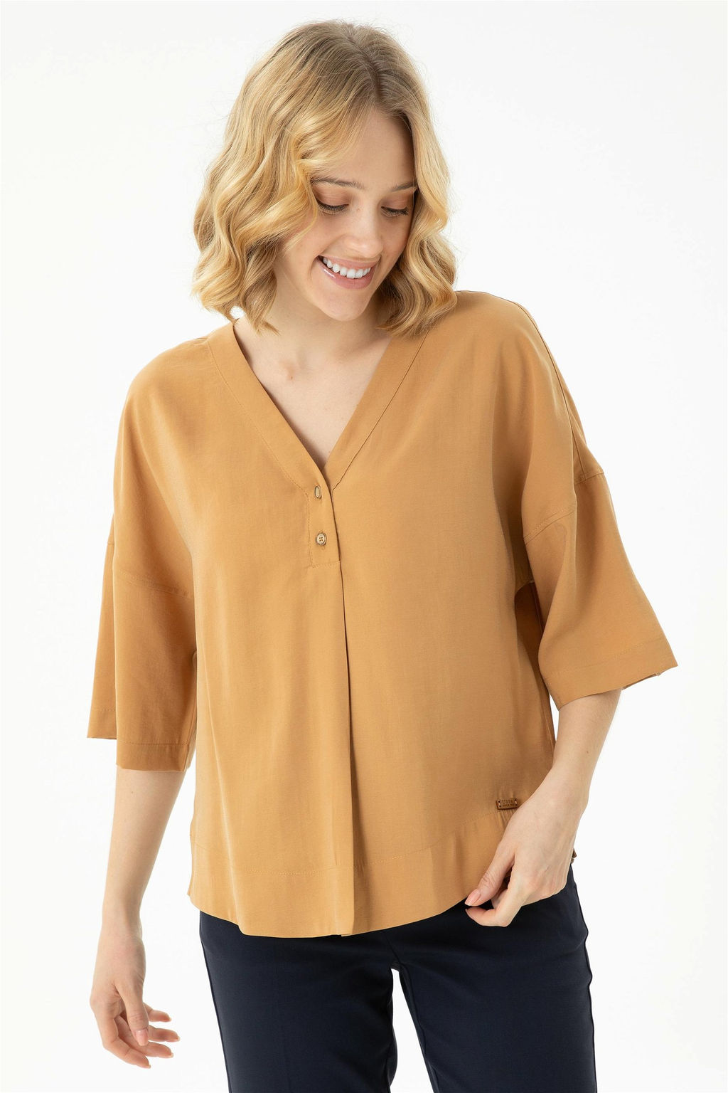 Женская рубашка светло-коричневого цвета с коротким рукавом - U.s. polo assn фото 13