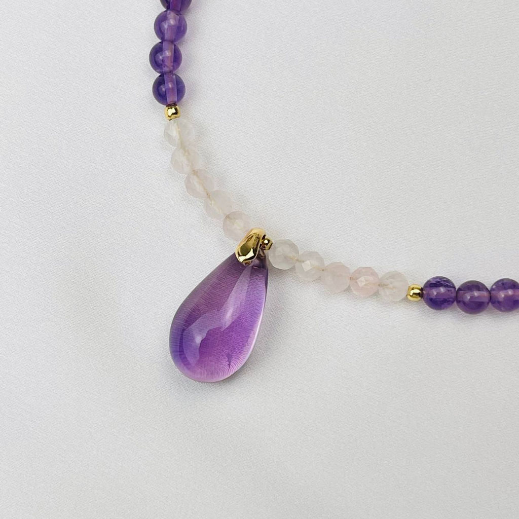 Колье "Венера & Сатурн" из Аметиста и Розового кварца 42 см +