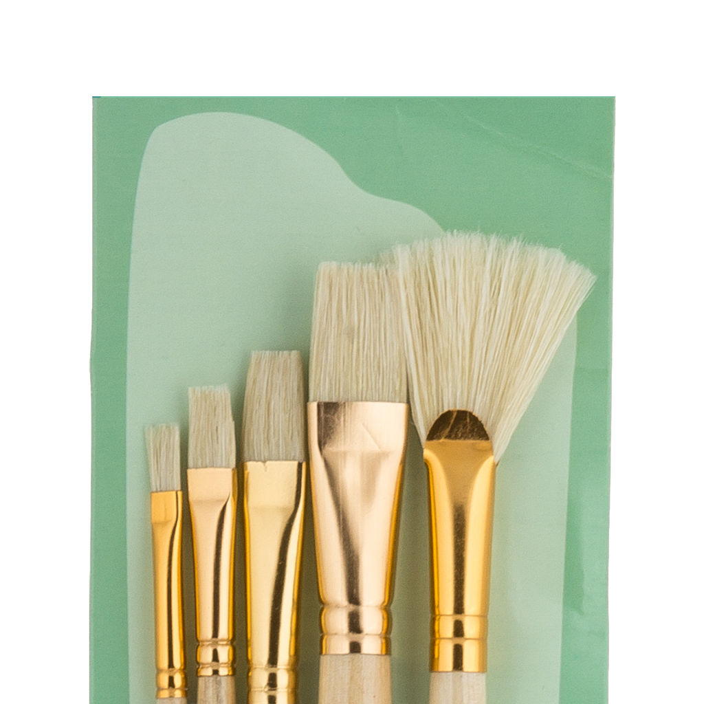 Набор кистей Mr.Painter щетина BBR 01-05 5 шт. длинная ручка плоские № 6, 10, 14, 18, веерная №14  фото 3