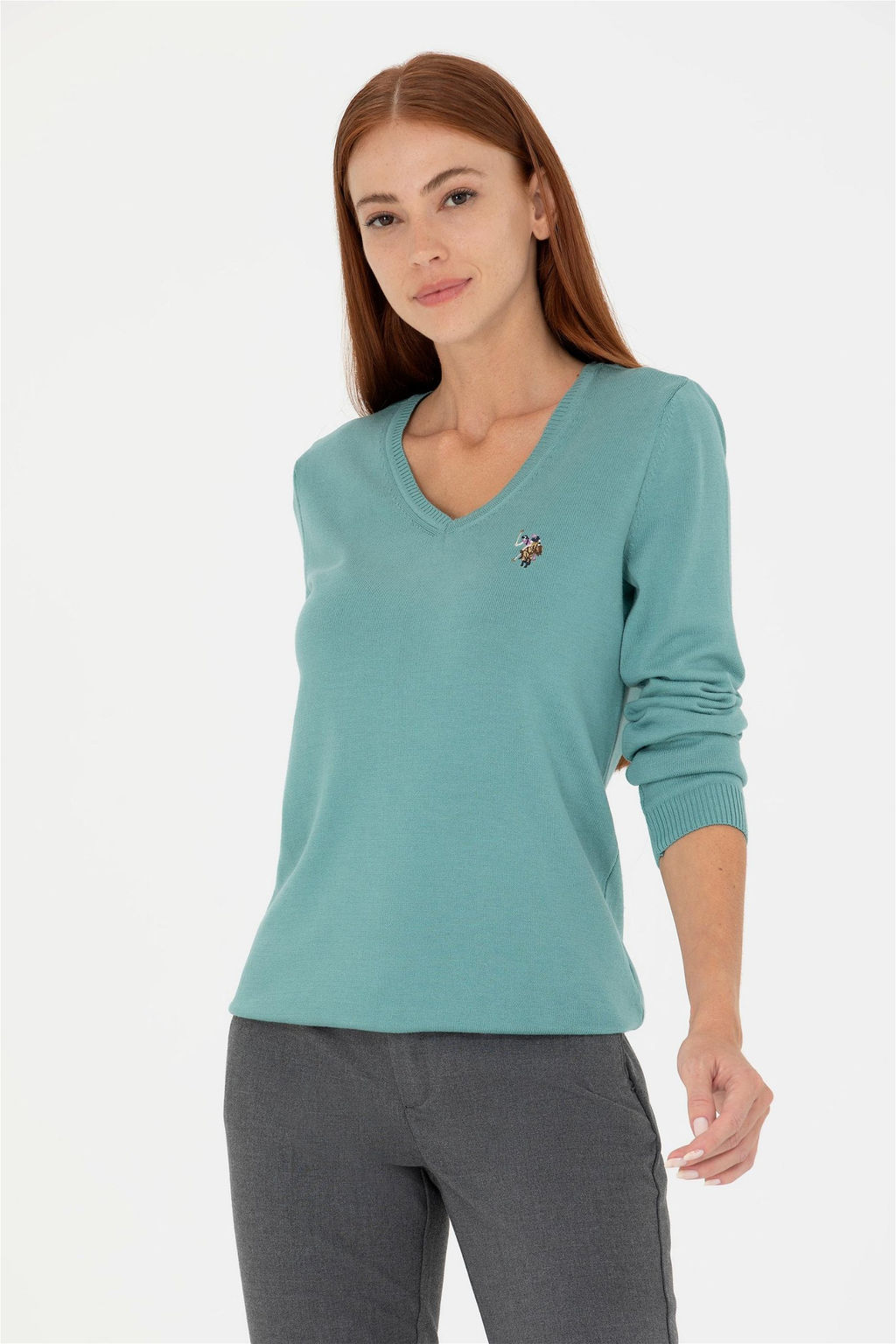 Женский мятный базовый свитер с v-образным вырезом Неожиданная скидка в корзине - U.s. polo assn фото 3