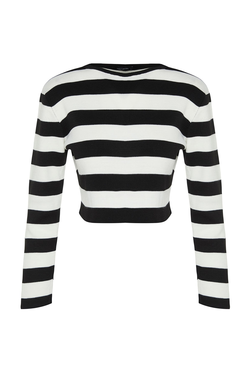 Siyah Crop Basic Cizgili Triko Kazak TWOAW23KZ00034