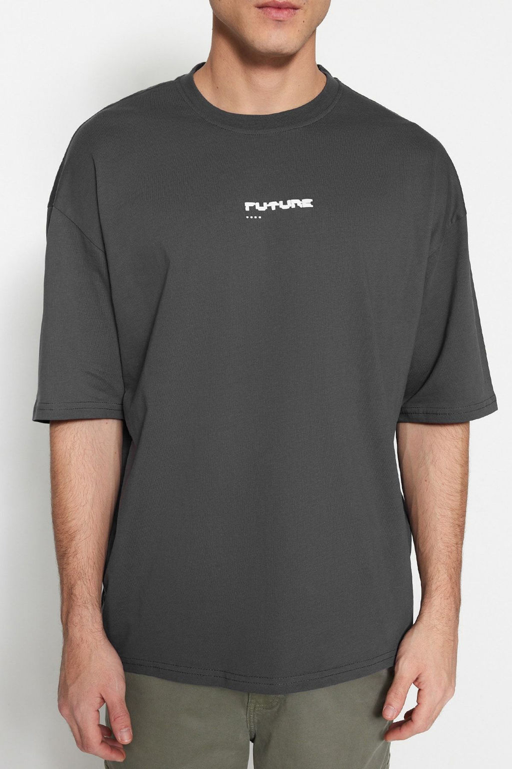 TRENDYOL MAN Antrasit Oversize/Genis Kesim Kabar?k Bask?l? %100 Pamuklu T-Shirt TMNSS23TS00171 - Trendyolmilla фото 27