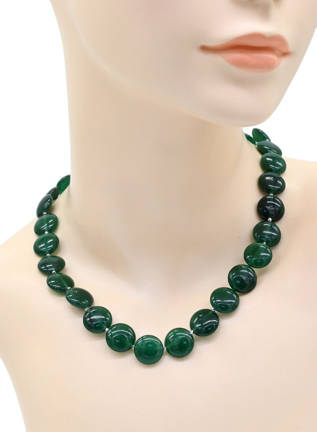 Бусы из кварца тонированного круг 15мм цв.зеленый темный, 48см