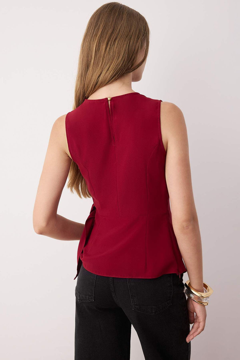 Bordo Kolsuz Saten Baglama Detayl? Dokuma Bluz TWOAW26BZ00056