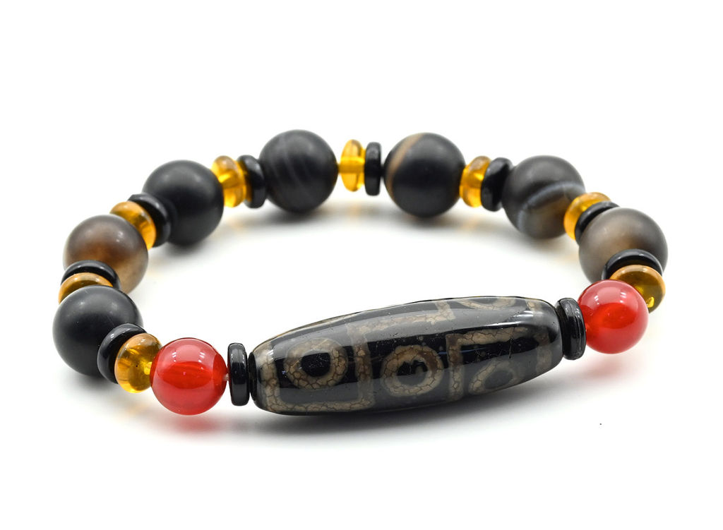 Браслет с бусиной дзи Девять глаз бочонок 14*30мм с сардониксом матовым шарик 12мм - Радуга камня фото 3