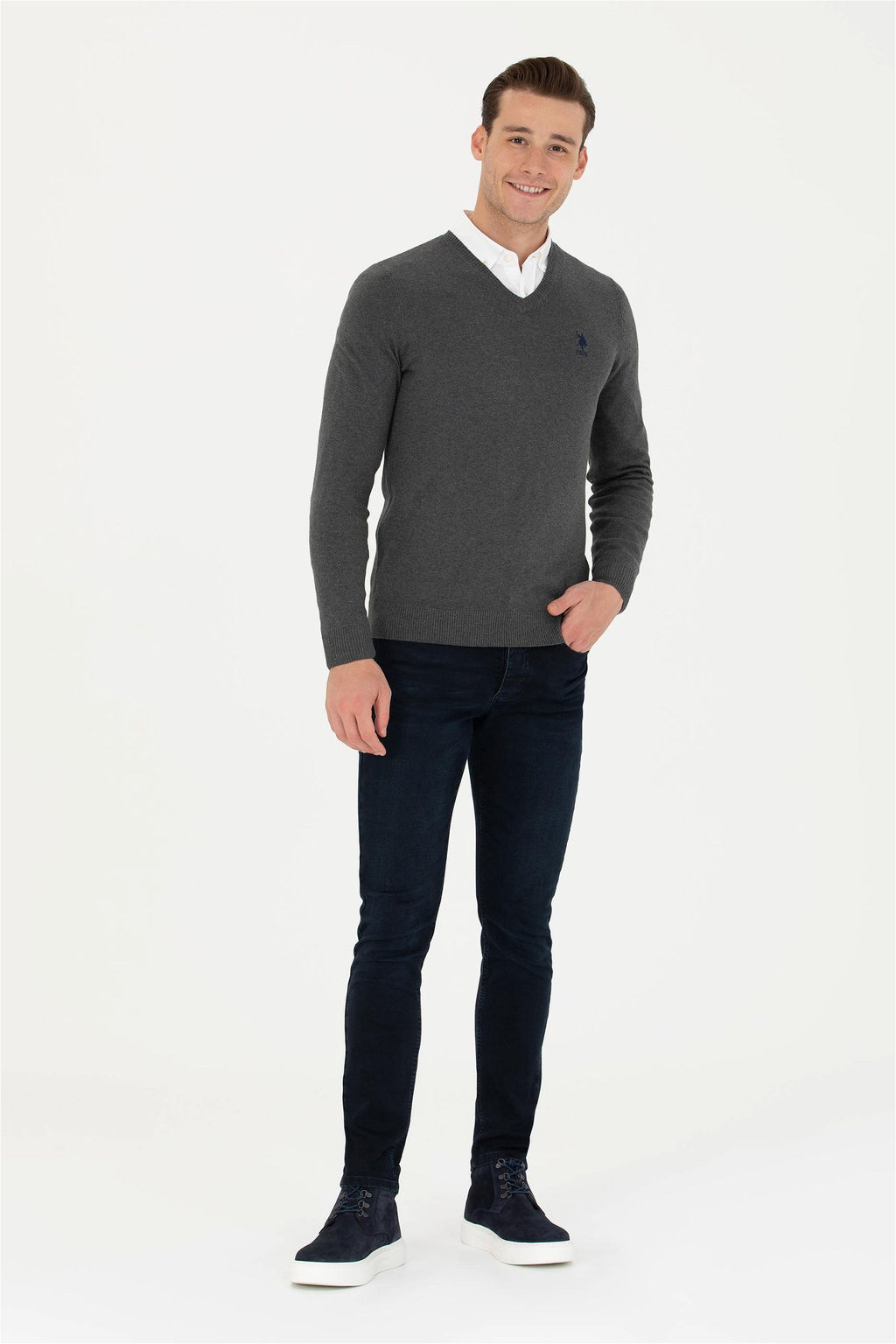 U. S. Polo Assn / Мужской базовый свитер антрацитового меланжа - U.s. polo assn фото 11