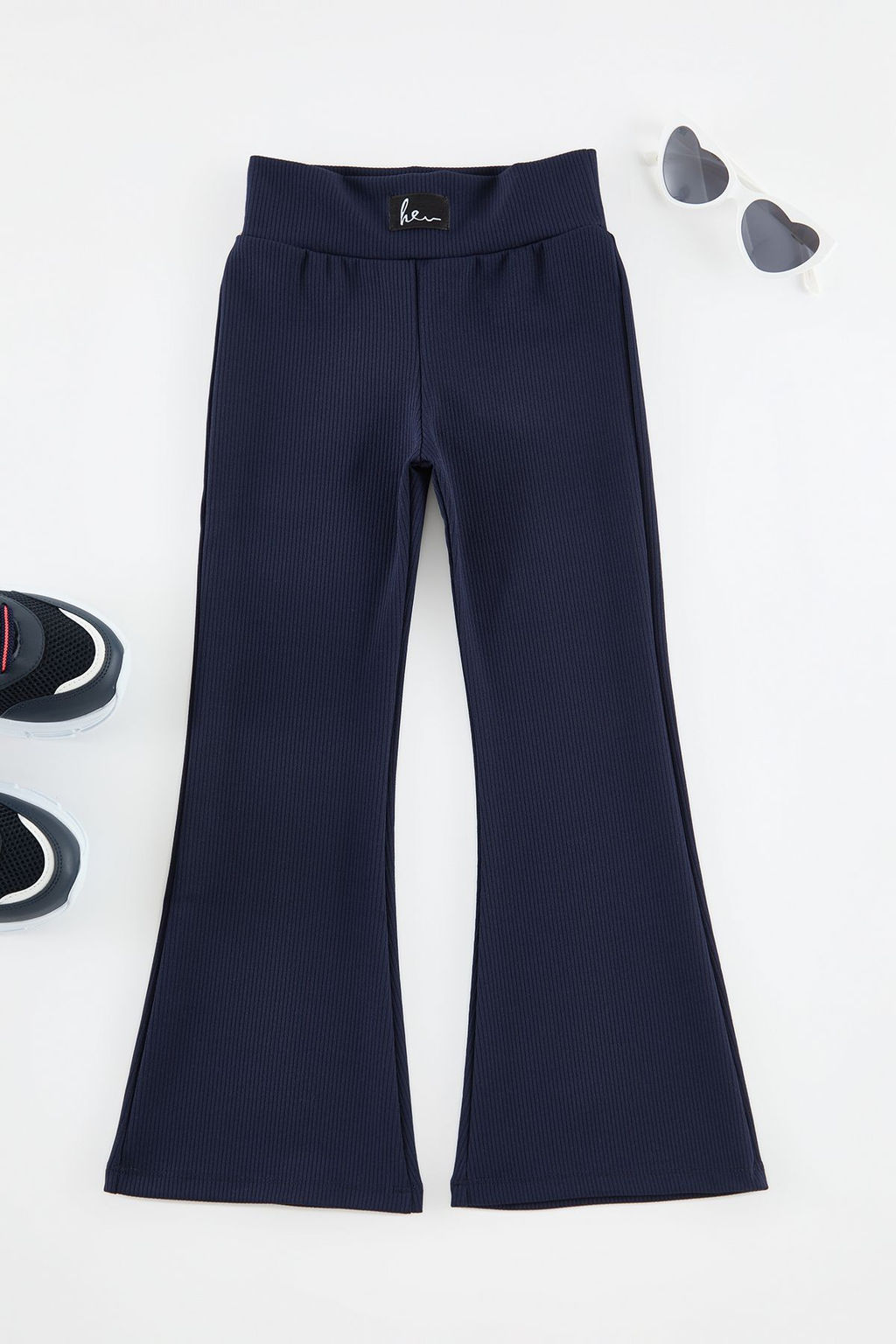 Lacivert K?z Cocuk Genis Paca/Flare Basic Orme Tayt TKDSS24TA00007 - Trendyolmilla фото 5