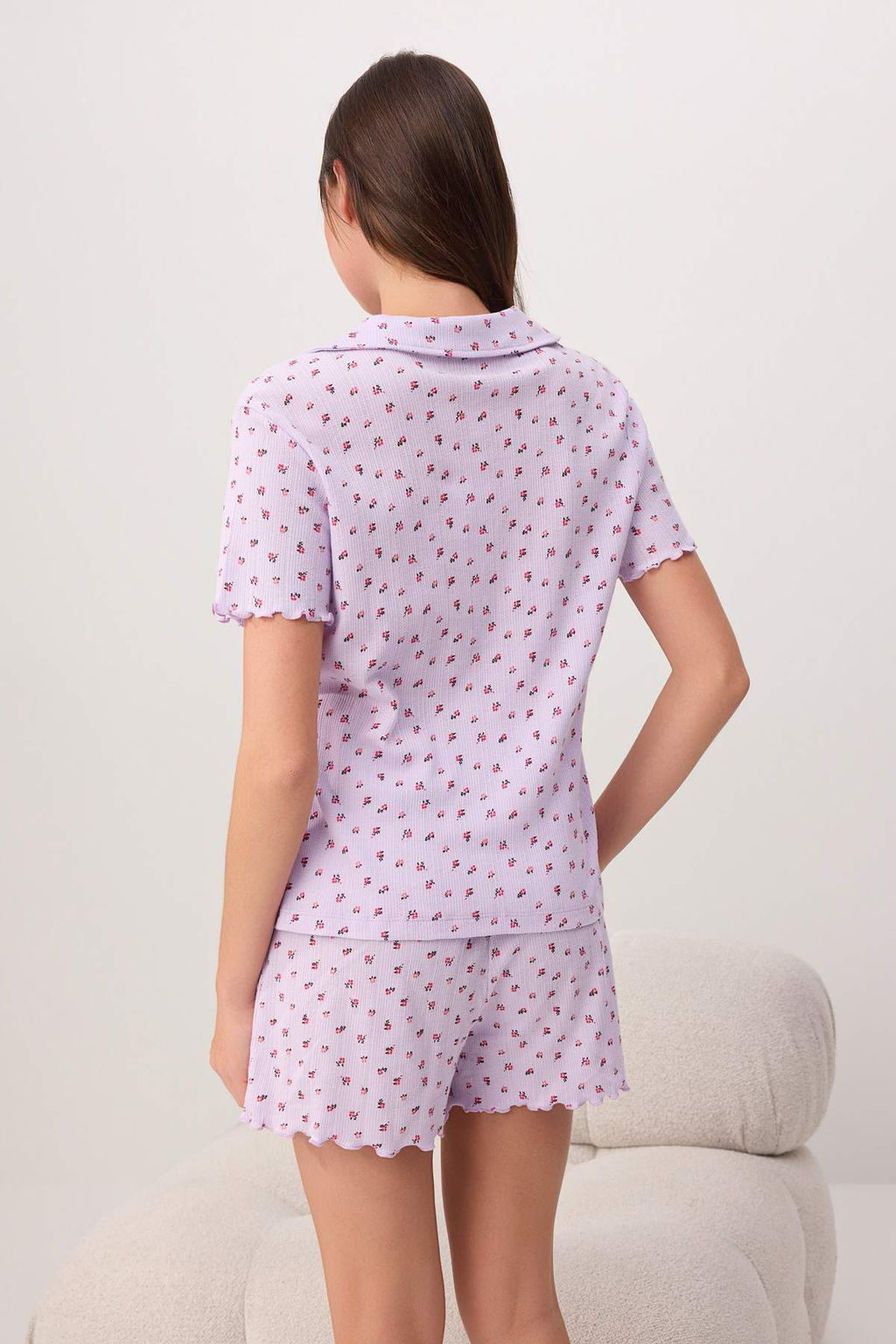 Lila %100 Pamuklu _i_ekli Fitilli/Pointel _rme Pijama Tak_m_ THMSS26PT00204 - Trendyolmilla фото 4