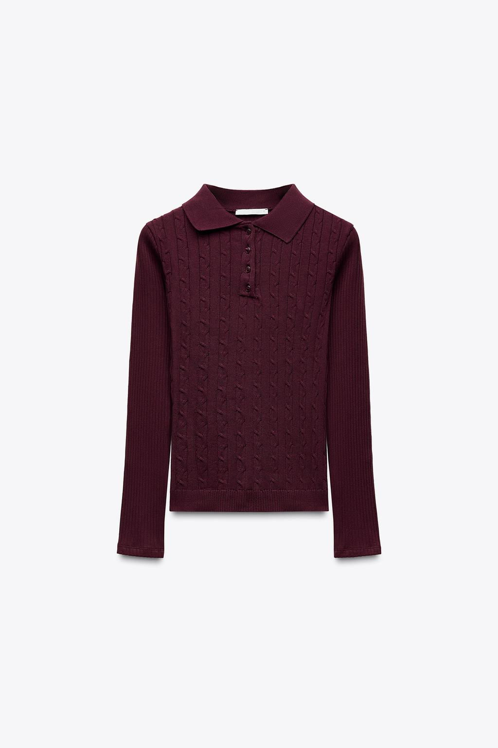 CABLE-KNIT POLO TOP - Zara фото 19