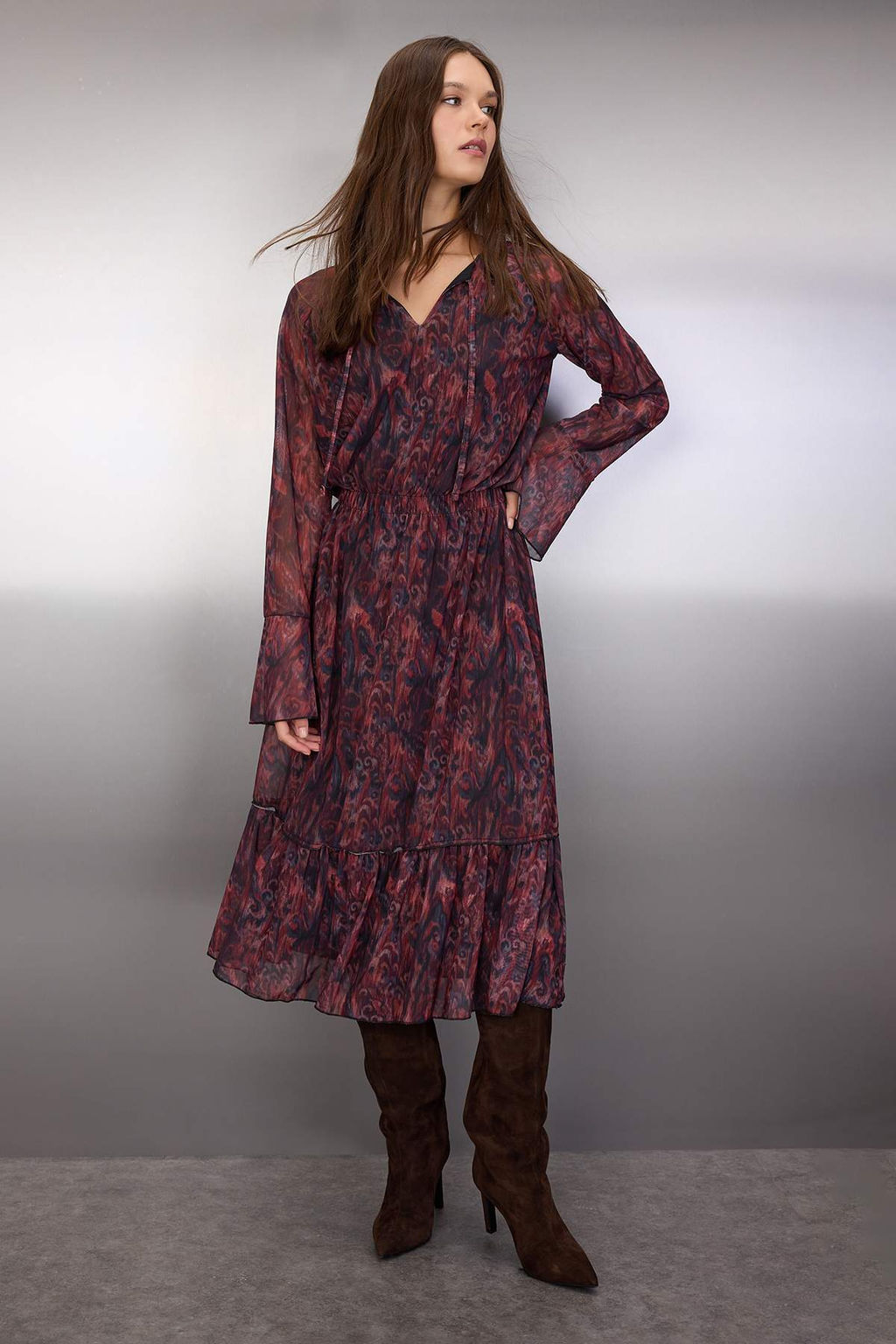 Bordo Soyut Baglama Detayl? Midi Orme Elbise TWOAW26EL00164 - Trendyolmilla фото 2