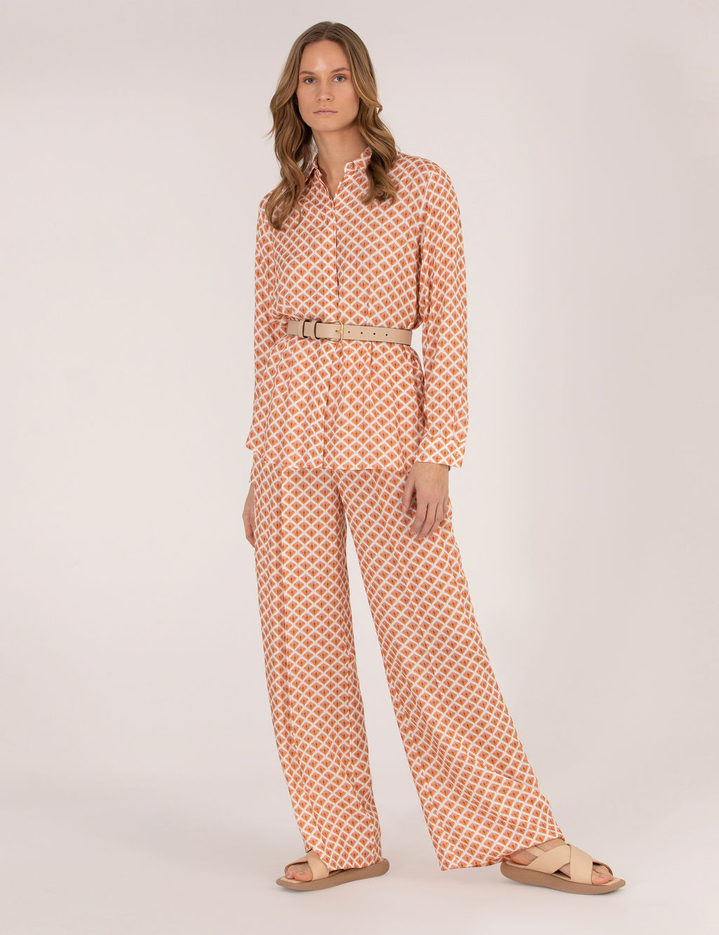 Turuncu Y_ksek Bel Loose Fit Pantolon
