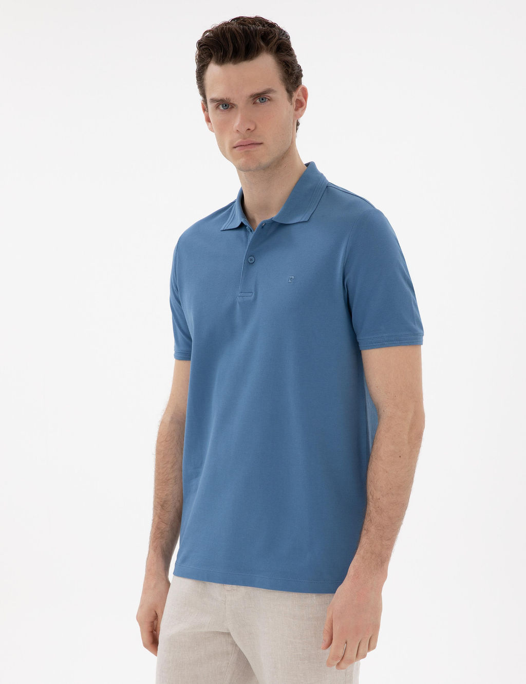 Koyu Mavi Regular Fit %100 Pamuk Polo Yaka Basic Ti__rt