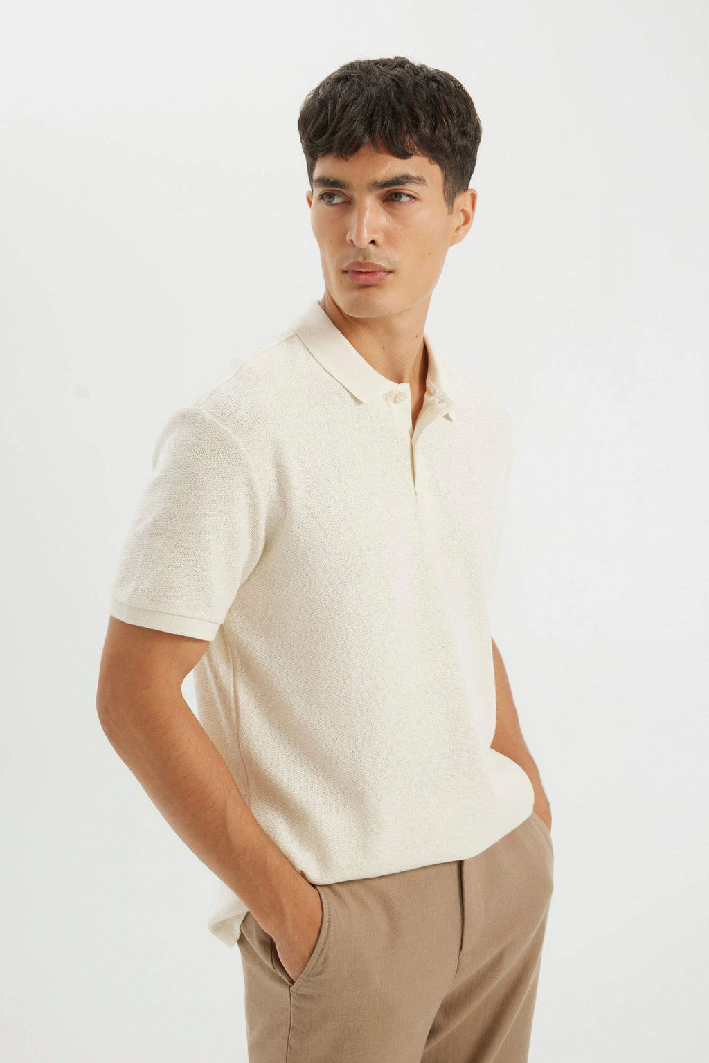 Regular Fit K?sa Kollu Krep Polo Tisort - Defacto фото 5