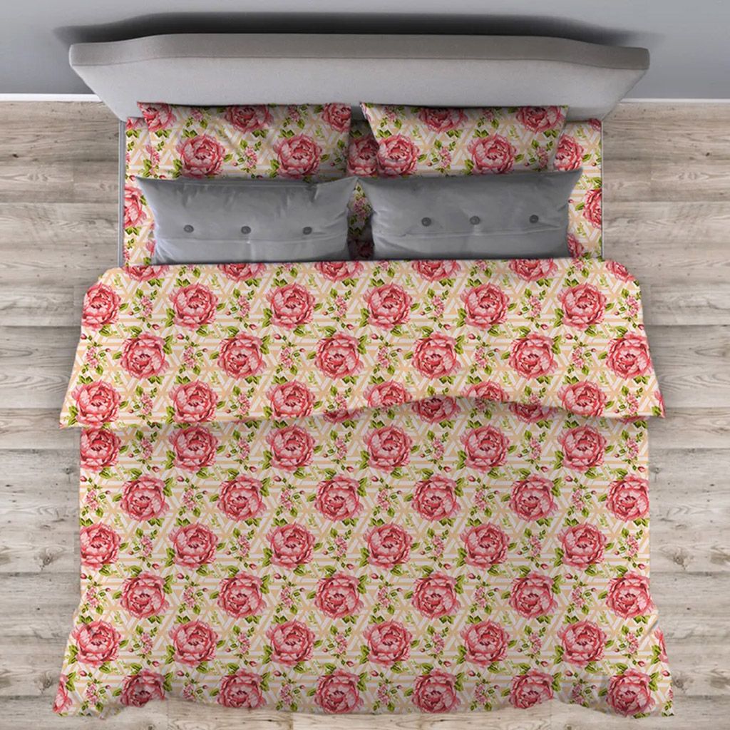 Пионы, беж Постельное белье, комплект 1,5 спальный, 4 предмета: пододеяльник 145х215см, простыня 150х215см, 2 наволочки 70х70см с клапаном-запахом, бязь 121г/м2, хлопок 100%, Домашняя мода (Россия)  фото 2