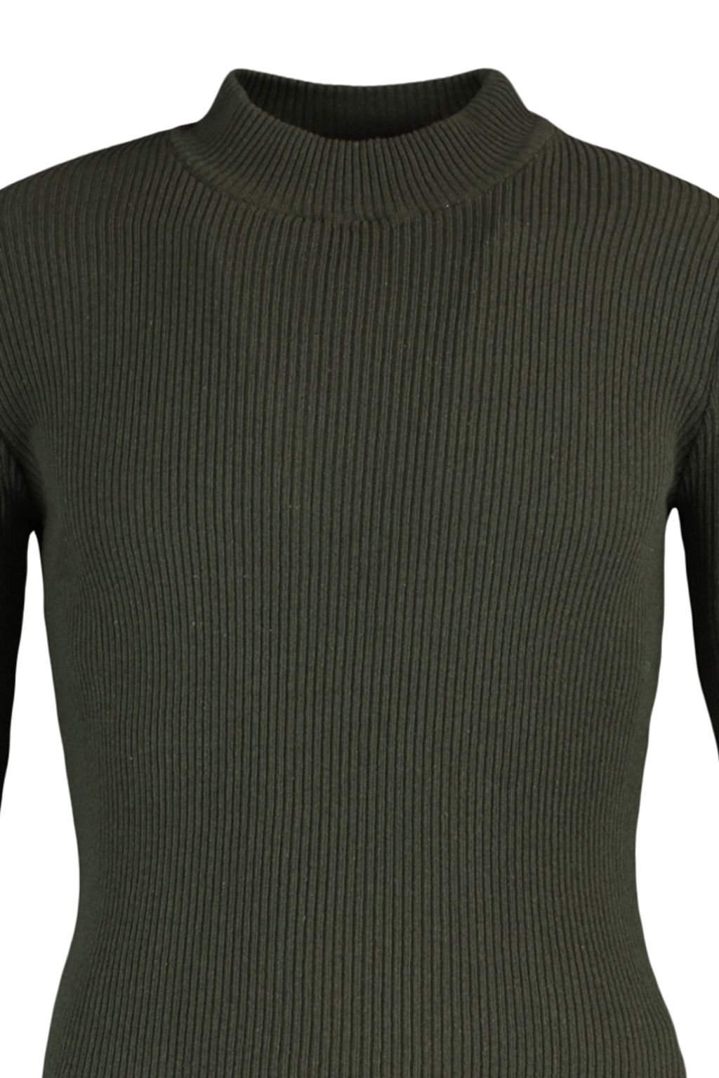 Haki Fitted Pamuklu Dar Kal?p Yar?m Bal?kc? Yaka Fitilli Triko Kazak TMNAW21KZ0568