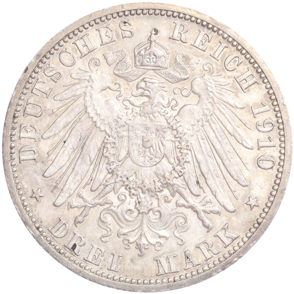 Монета 3 марки 1910 года A Германия (Саксен-Веймар-Aйзенах) Свадьба Вильгельма и Феодоры