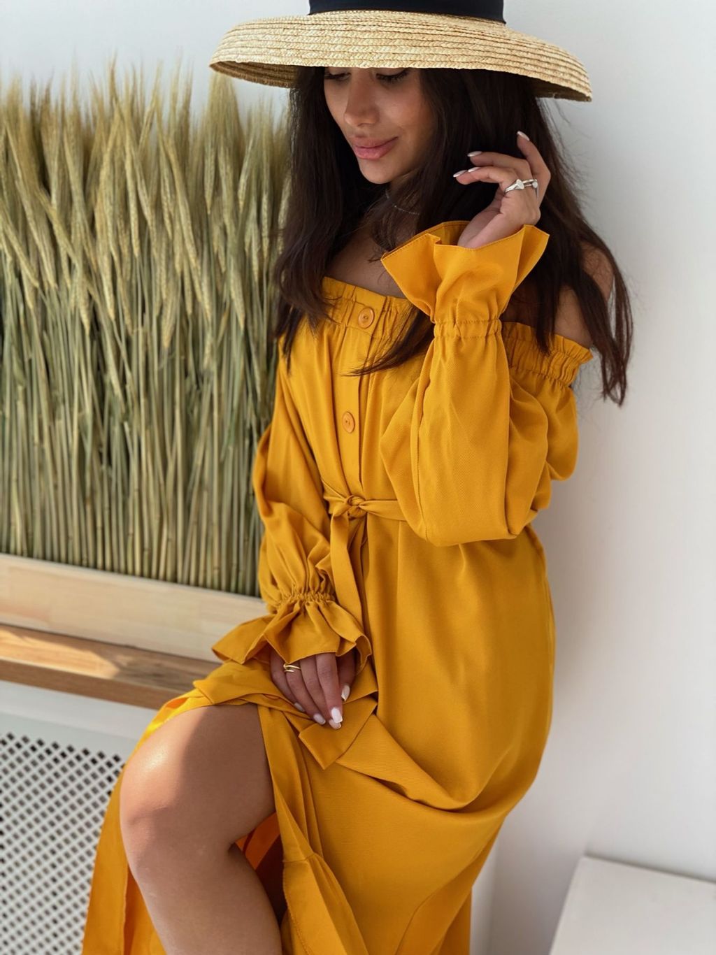 Платье с открытыми плечами в цвете манго - Martichelli фото 3