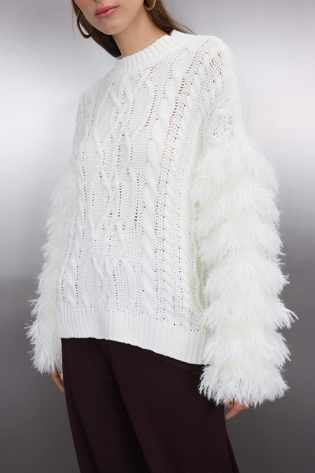 Ekru Genis Kal?p Kol Puskul Detayl? Triko Kazak TWOAW26KZ00049 - Trendyolmilla фото 3