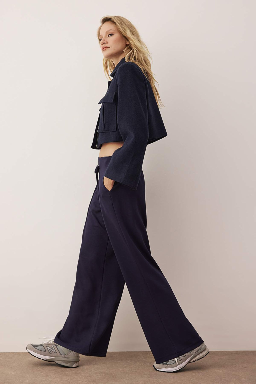 Lacivert Wide Leg umusak Kumasl? Pilili Esnek Orme Pantolon TWOAW26PL00138