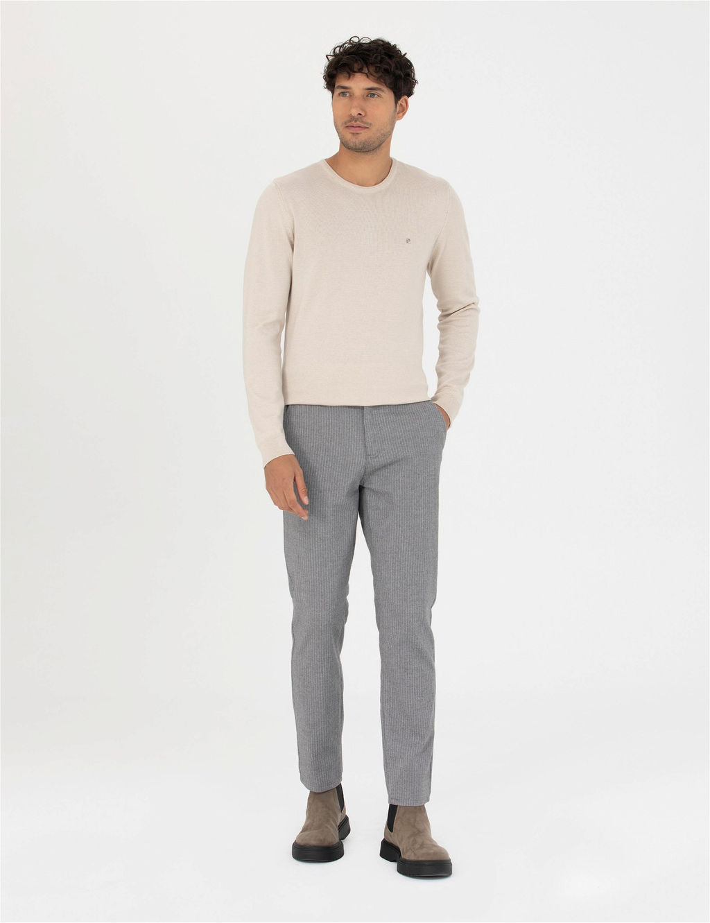 Gri Slim Fit Kanvas Pantolon