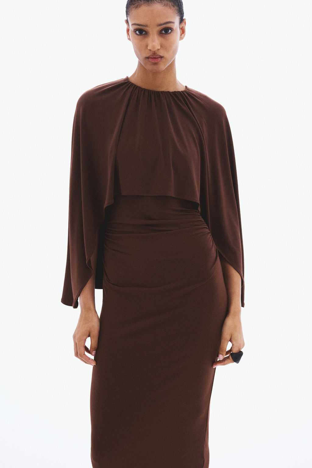 Vestido drapeado con capa decorativa - H&m фото 3