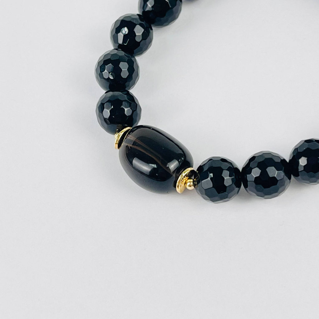 Браслет из черного Агата и Раухтопаза 17 см