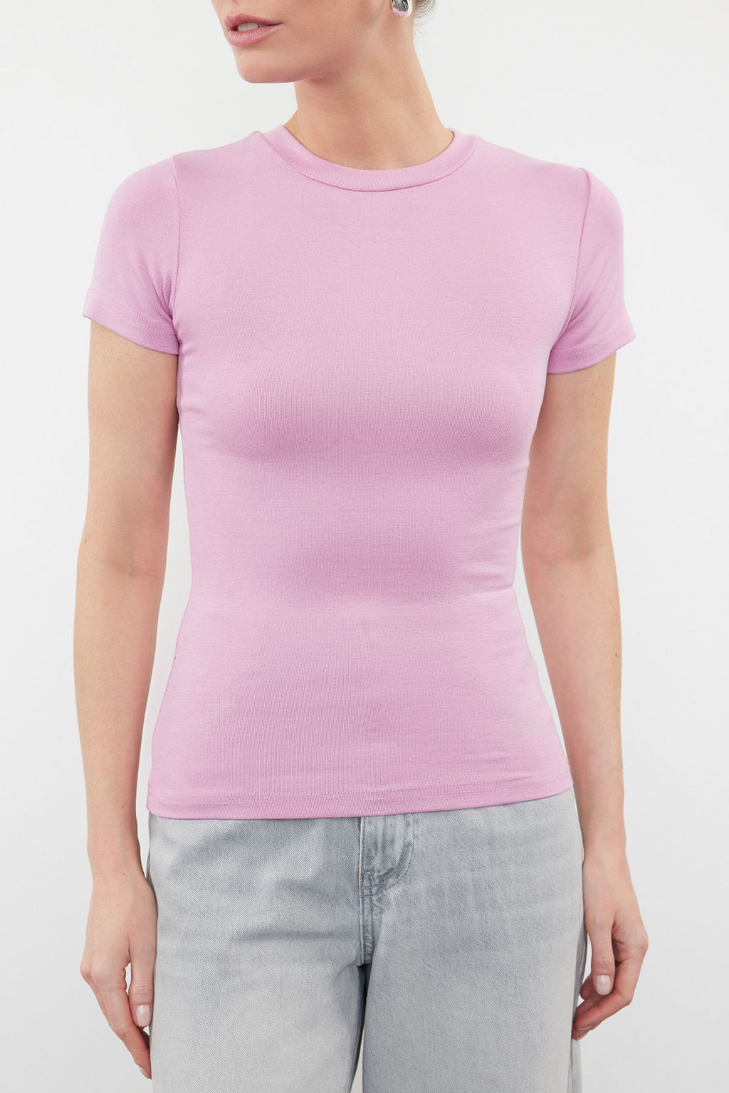 Pembe Viskoz/Yumusak Kumas Vucuda Oturan Esnek Orme Bluz TWOSS24BZ00296