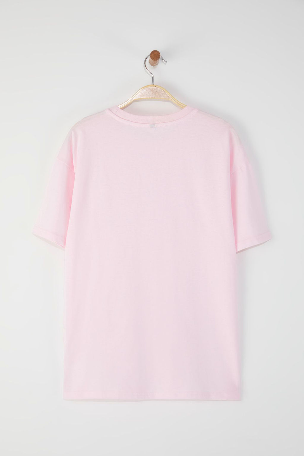 Ac?k Pembe %100 Pamuk Bisiklet Yaka Oversize/Genis Kal?p Orme T-Shirt TWOSS20TS0134