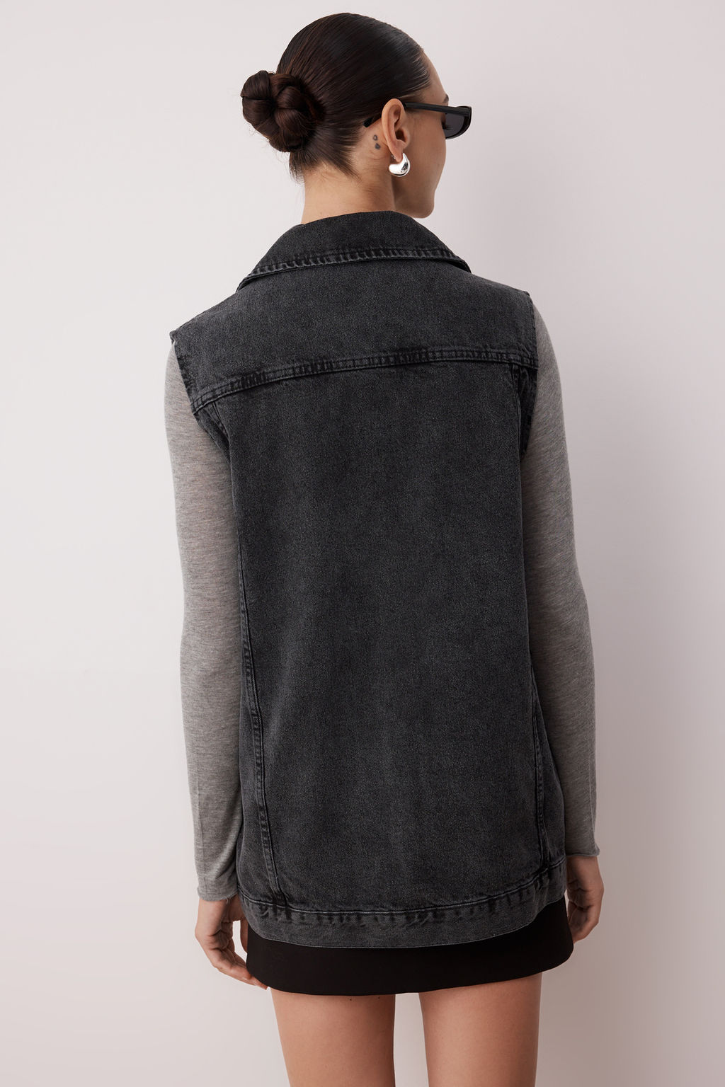 Antrasit Gomlek Yaka Cep Detayl? %100 Pamuk Denim Yelek Ceket TCTAW22CK0006