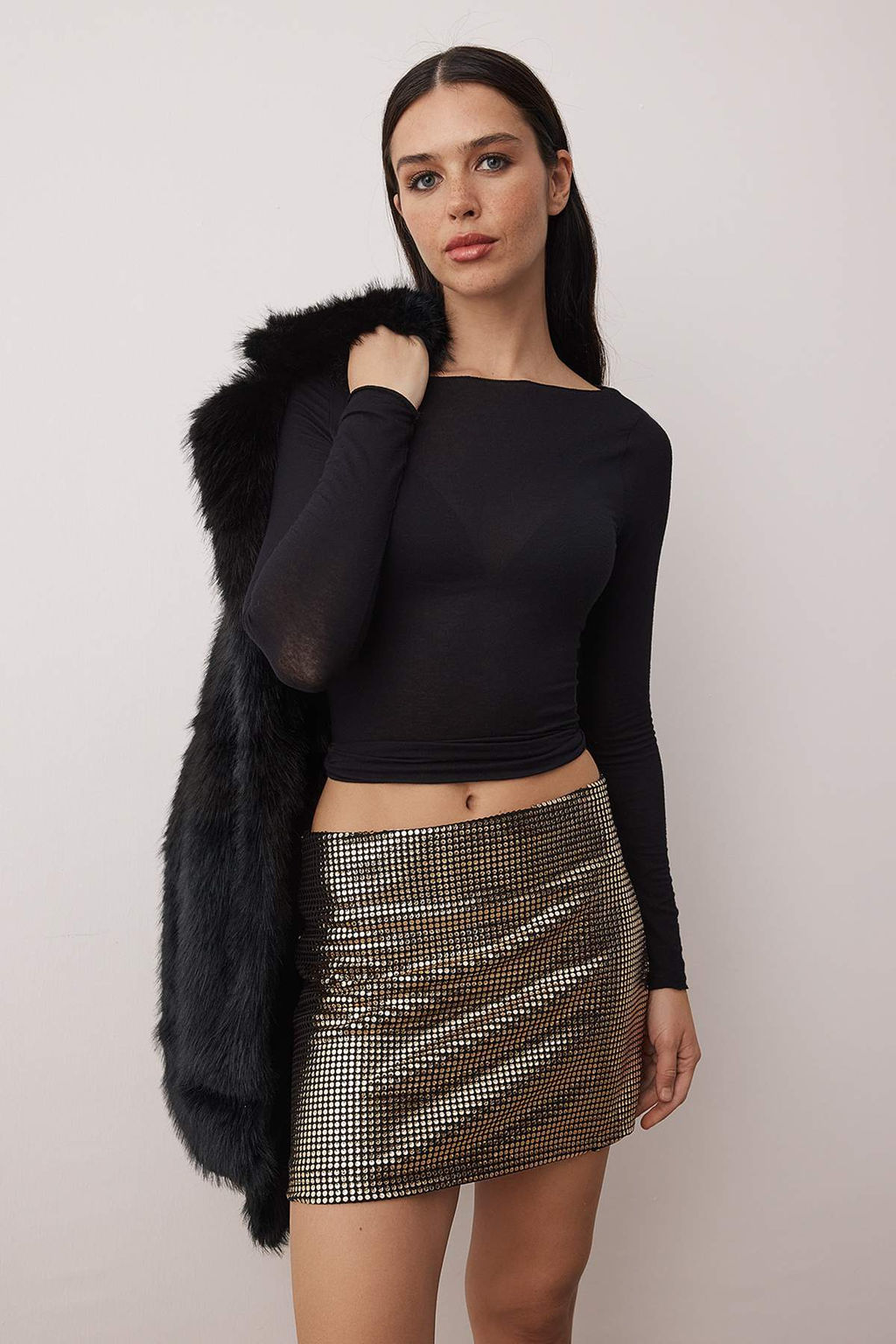 Alt?n Par?lt?l? Pullu Super Mini Orme Party Etek TPRAW26ET00002