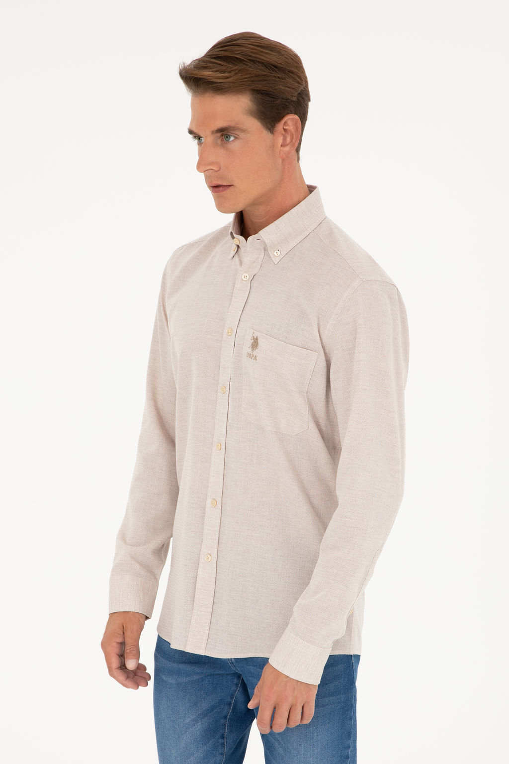 U. S. Polo Assn / Мужская рубашка с длинным рукавом цвета экрю - U.s. polo assn фото 8
