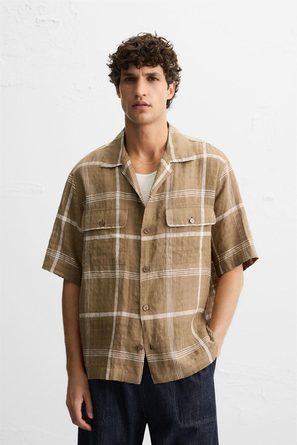CHECKED LINEN/COTTON SHIRT - Zara фото 2