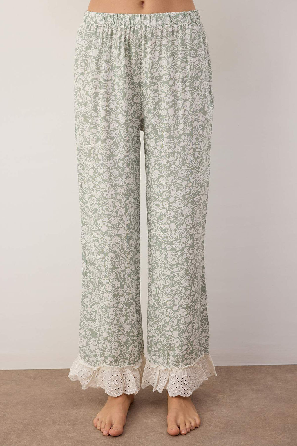 Yesil-Cok Renkli Cicekli Shally Dokuma Pijama Tak?m? THMAW26PT00185 - Trendyolmilla фото 3