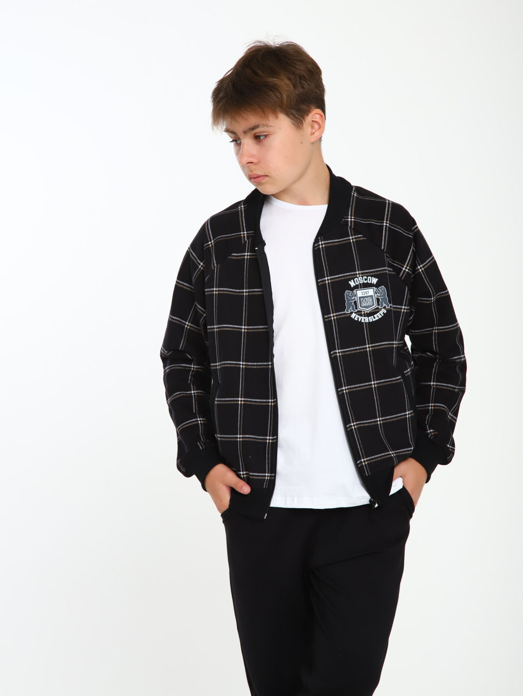 Толстовка бомбер Колледж черная клетка Ладошки  фото 5