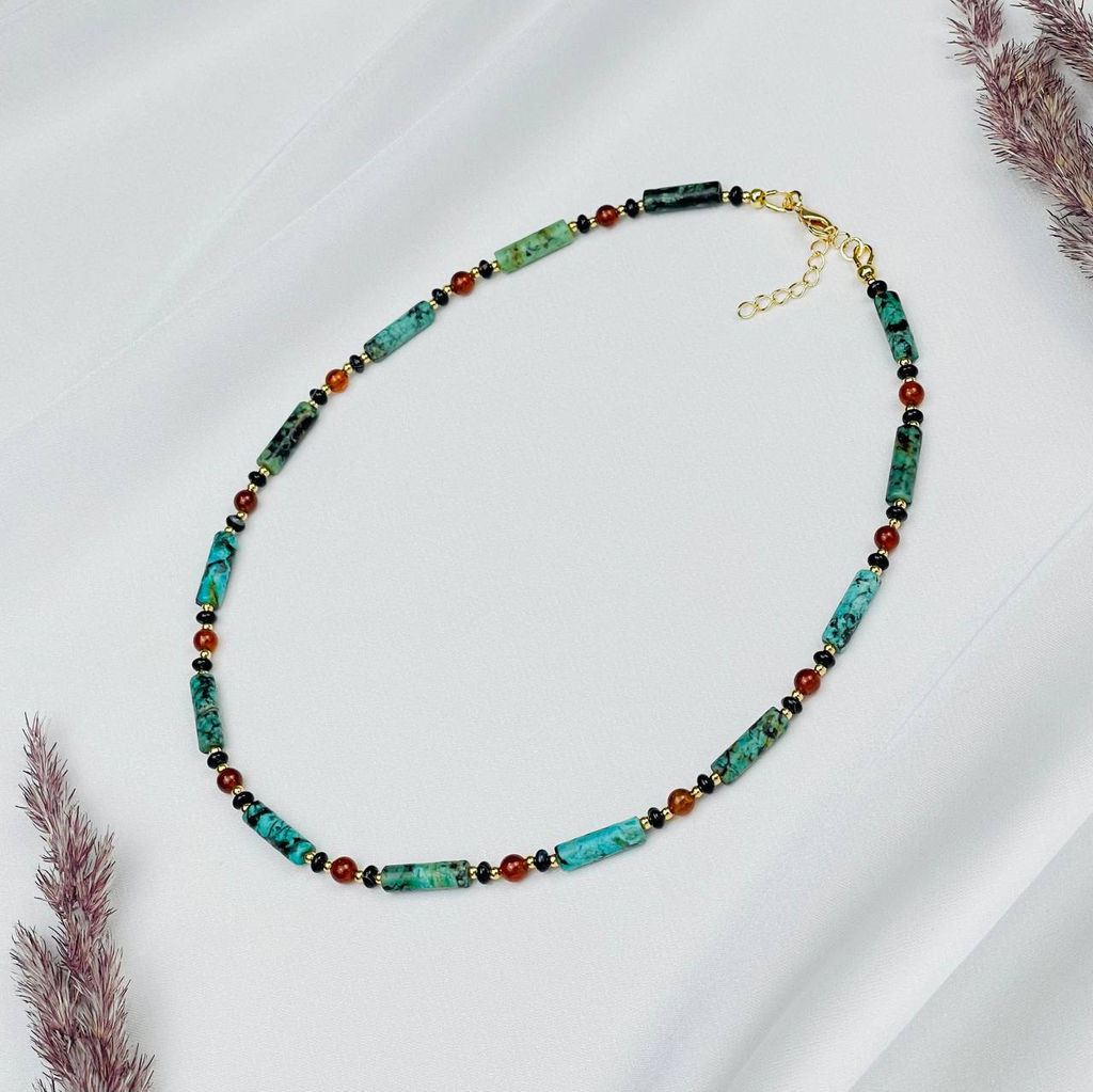 Колье из Хризоколлы,Граната Спессартин и Агата