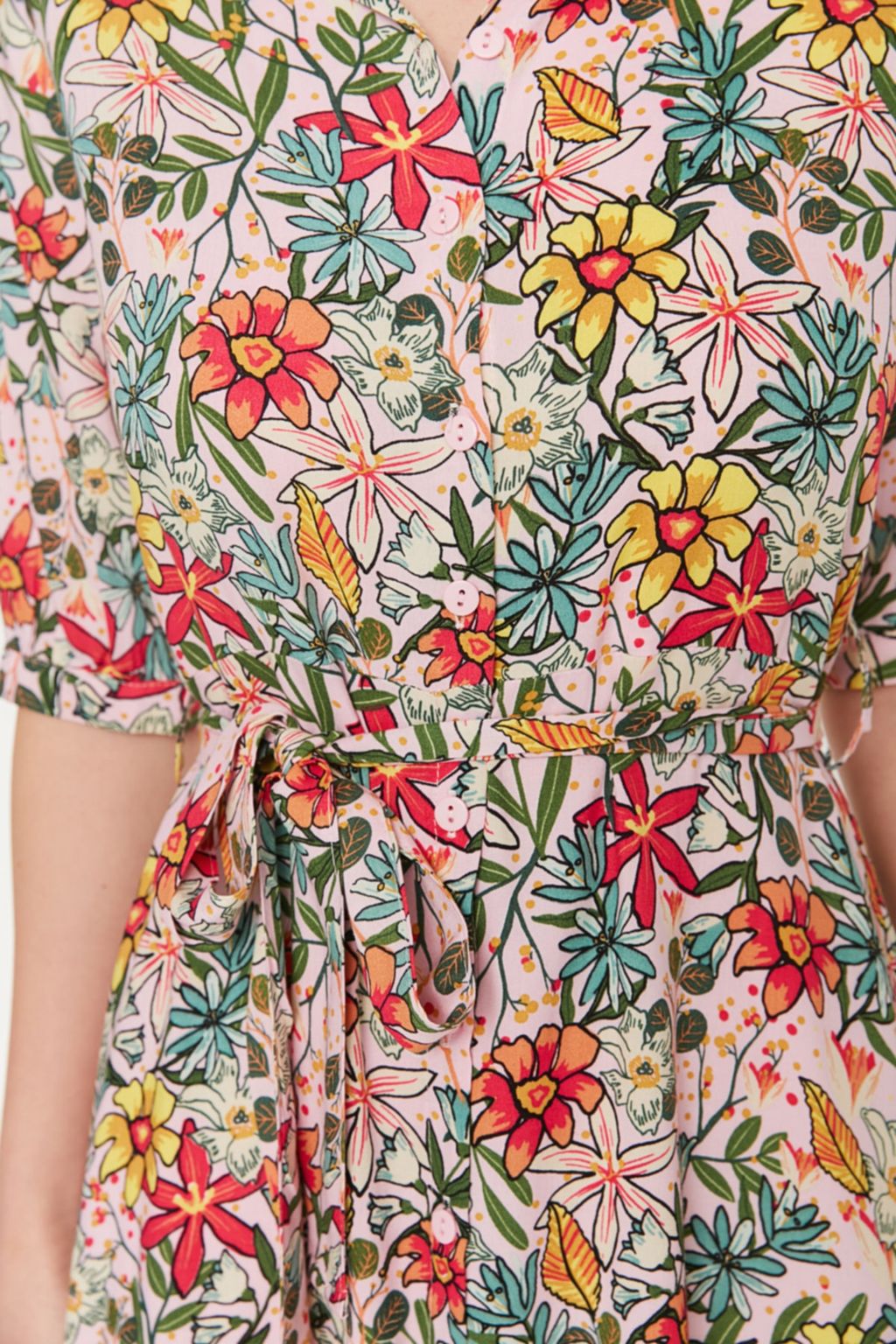 Lila Cicek Desenli Kusakl? Midi Dokuma Viskon Gomlek Elbise TWOSS20EL1559