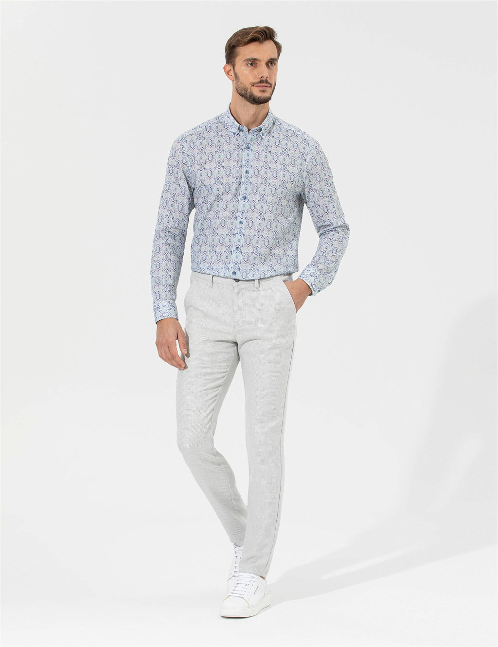 Gri Slim Fit Beli Lastikli Kanvas Pantolon - Pierre cardin фото 5