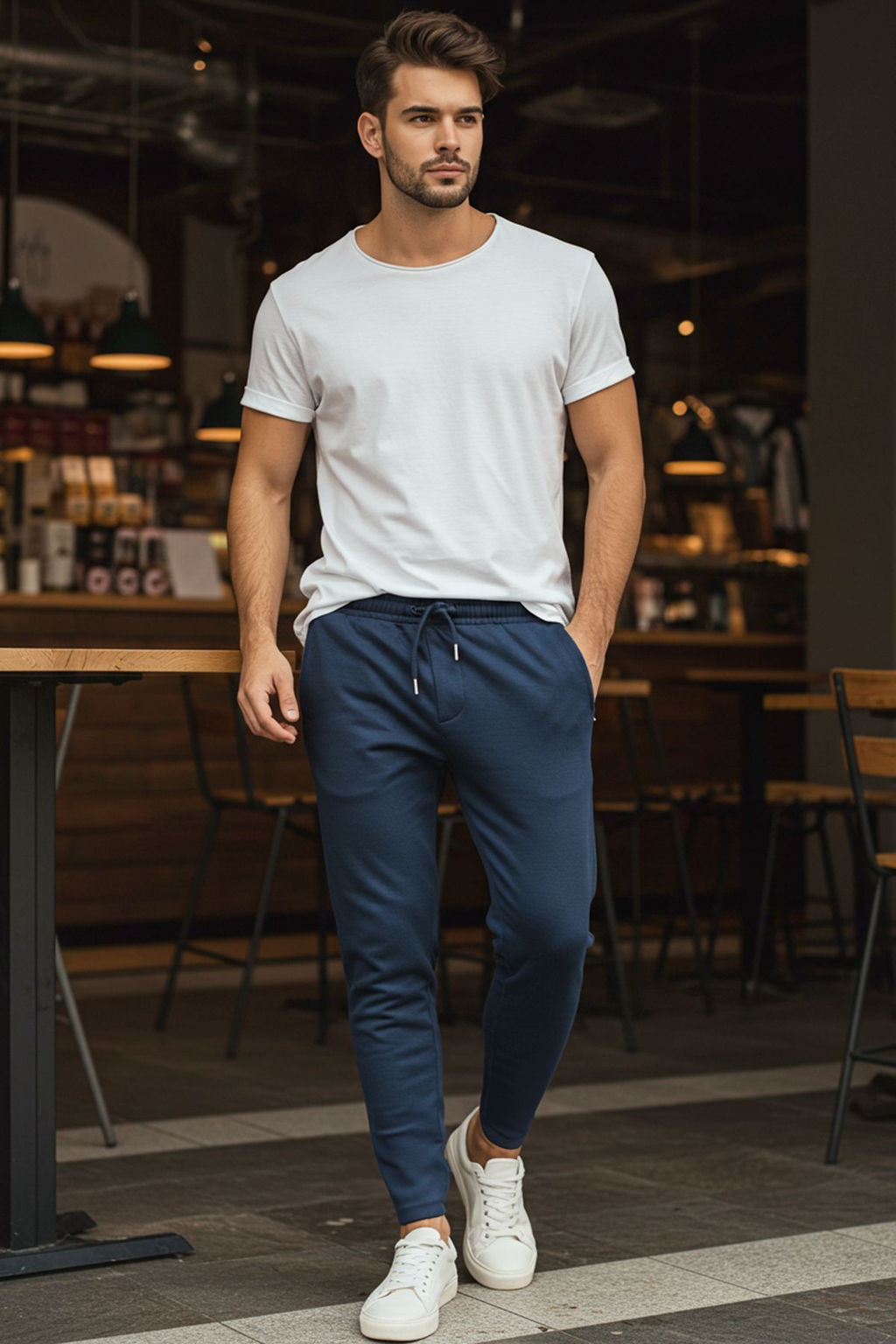 TRENDYOL MAN Ac?k Lacivert Jogger Fit Beli Bagc?kl? Dokulu Kumas Pantolon TMNSS24PL00027 - Trendyolmilla фото 3