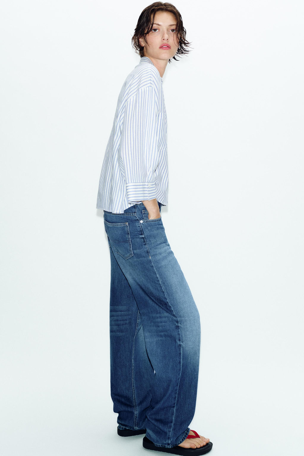 CAMISA FLUIDA CON LINO / Azul / Blanco - Zara фото 3