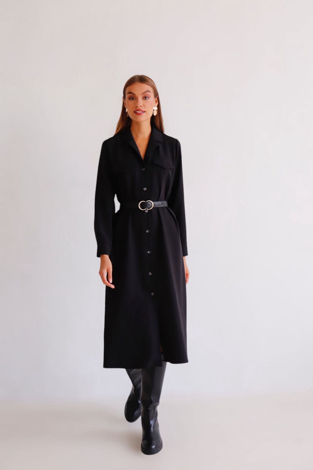 Martichelli Платье-рубашка с английским воротником чёрное  фото 7