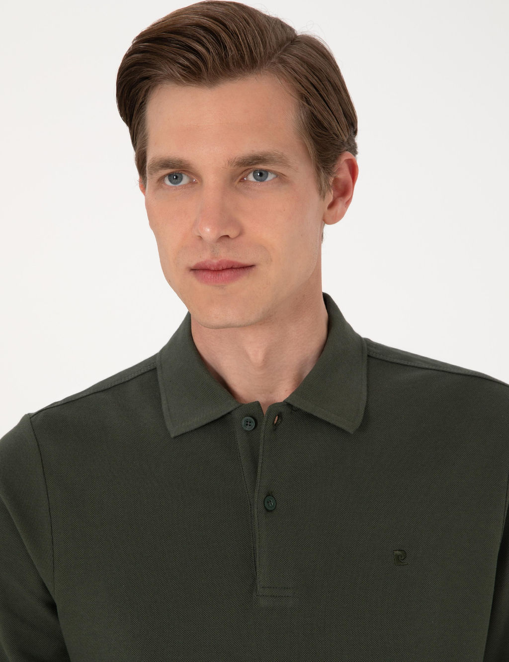 Koyu Ye_il Slim Fit K_vr_lmaz Polo Yaka Basic Pike Sweatshirt