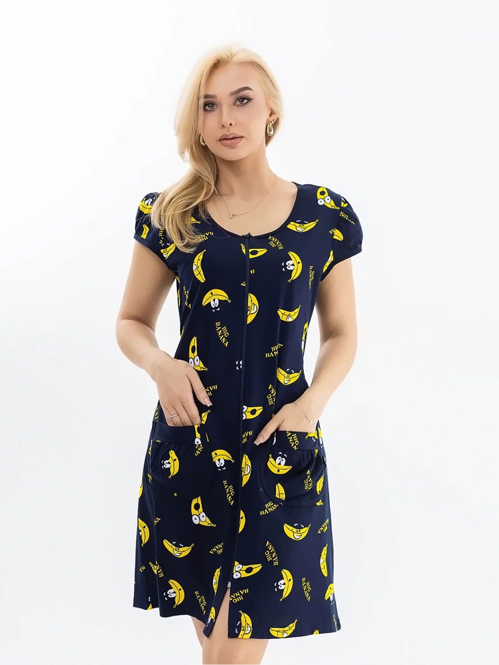 Халат женский, цвет темно-синий желтый