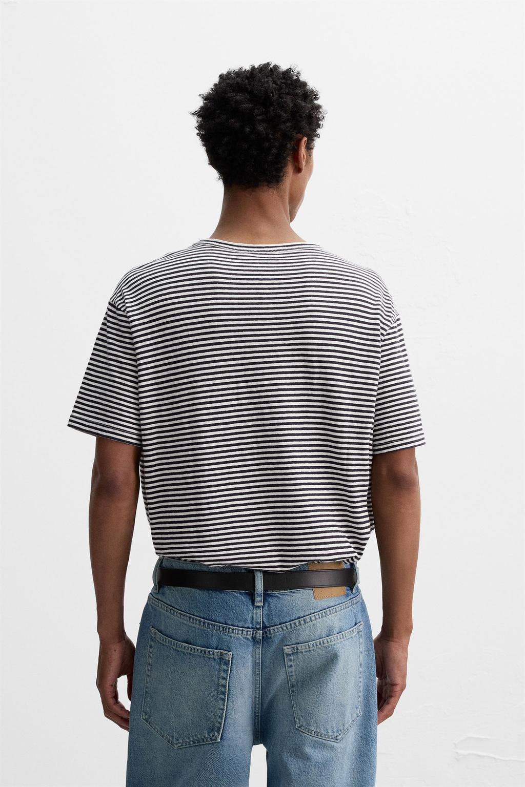 STRIPED COTTON-LINEN T-SHIRT - Zara фото 3