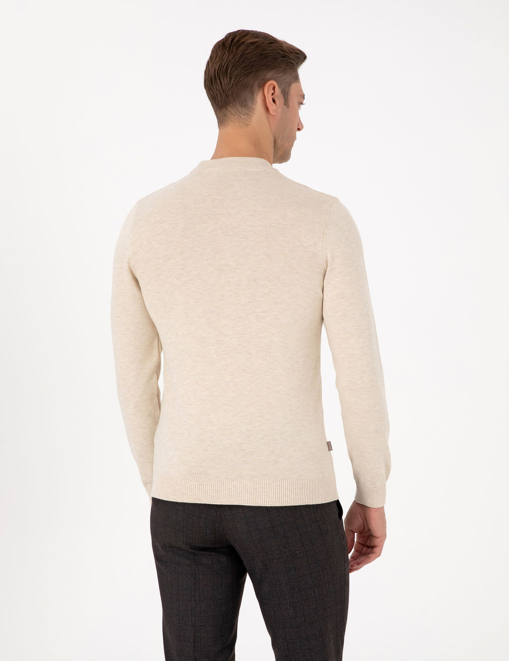 Krem Melanj Slim Fit _eyrek Yaka Basic Triko Kazak